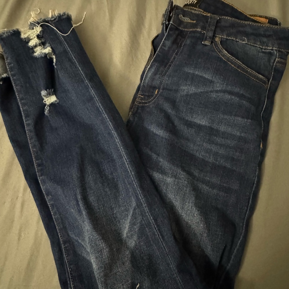DKNY Dark Blue Distressed Skinny Jeans
